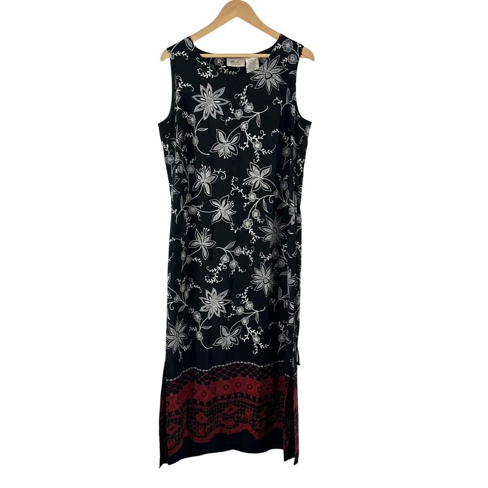 Vintage Kathy Lee Sleeveless Dress Womens‎ 12/14 Boho Dark Floral Fairy Sleek